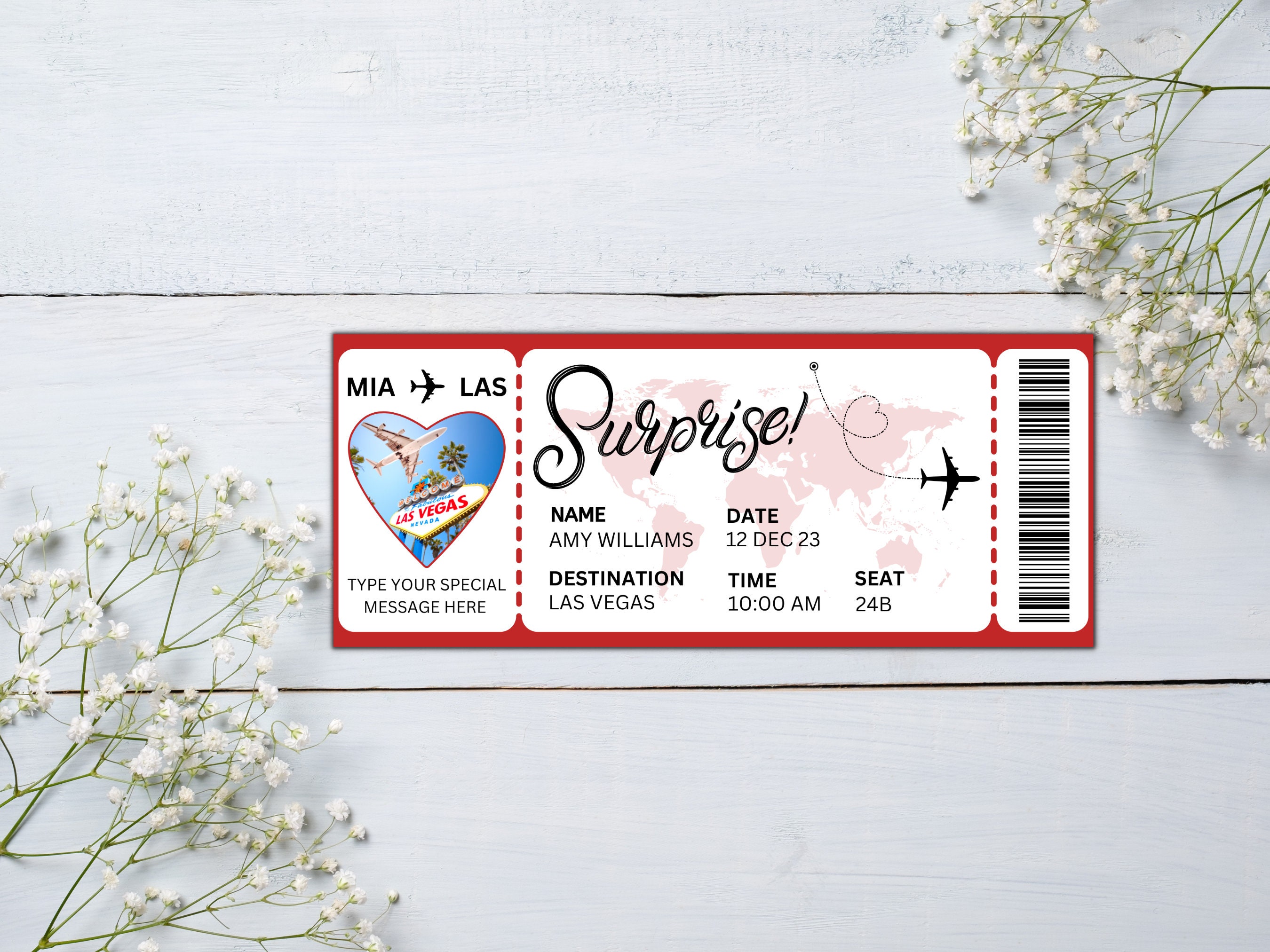 Las Vegas Boarding Pass, Custom Surprise Airline Ticket Gift, Printable ...