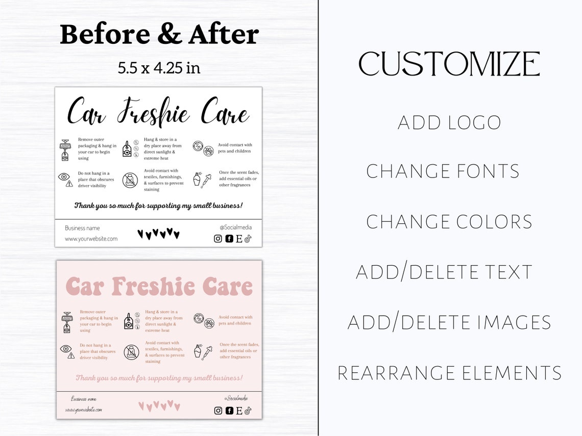 Car Freshie Care Card Template Warning Labels for Car Etsy