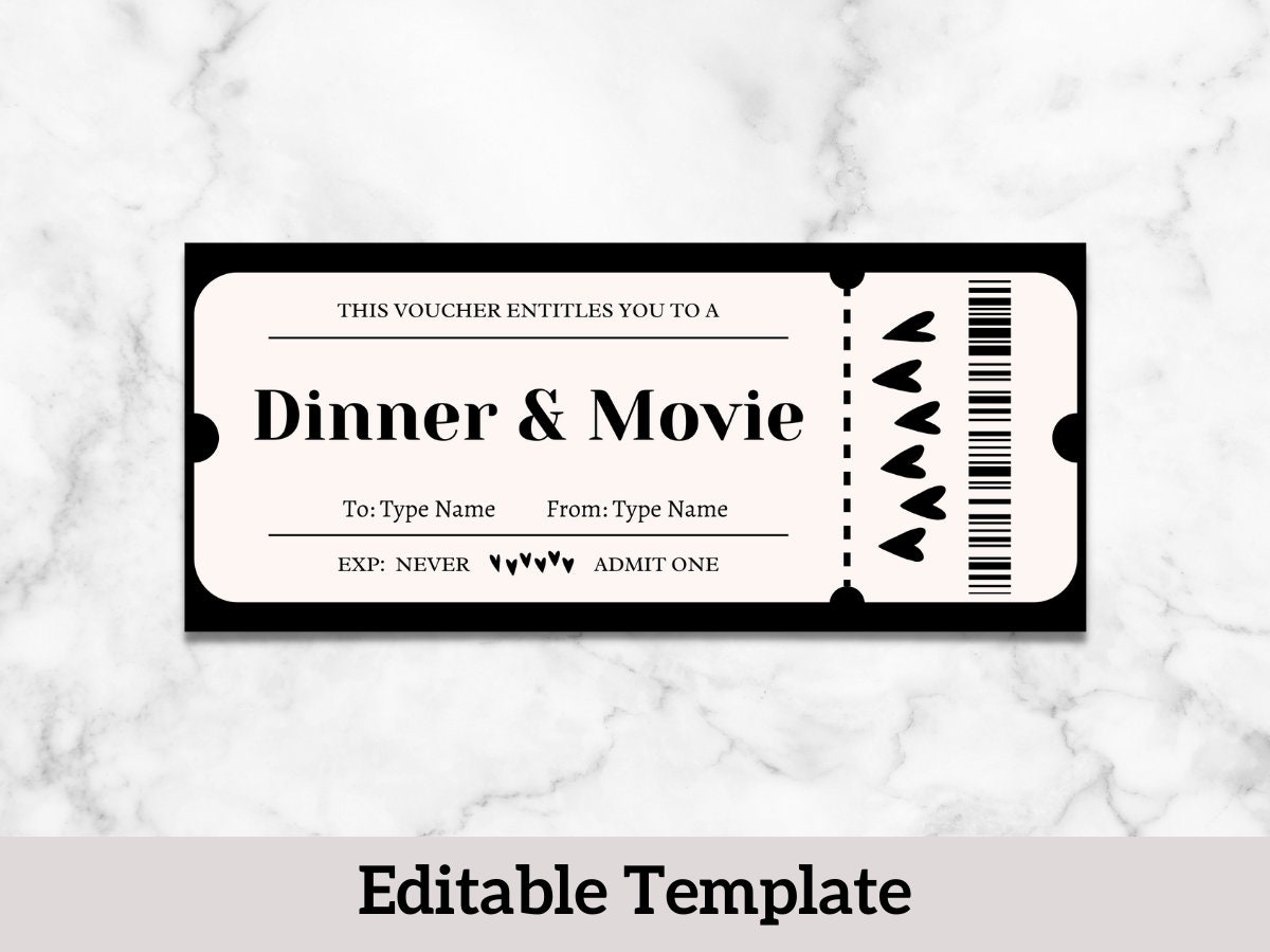 Personalized Dinner And Movie Date Gift Certificate Editable Printable personalized-dinner-and-movie-date-gift-certificate-editable-printable