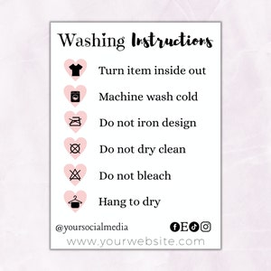 Washing Instructions for Shirts Card Template Editable - Etsy