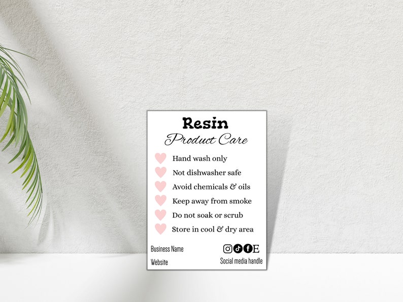 Resin Care Card Instructions Template Editable Epoxy Care Card Resin