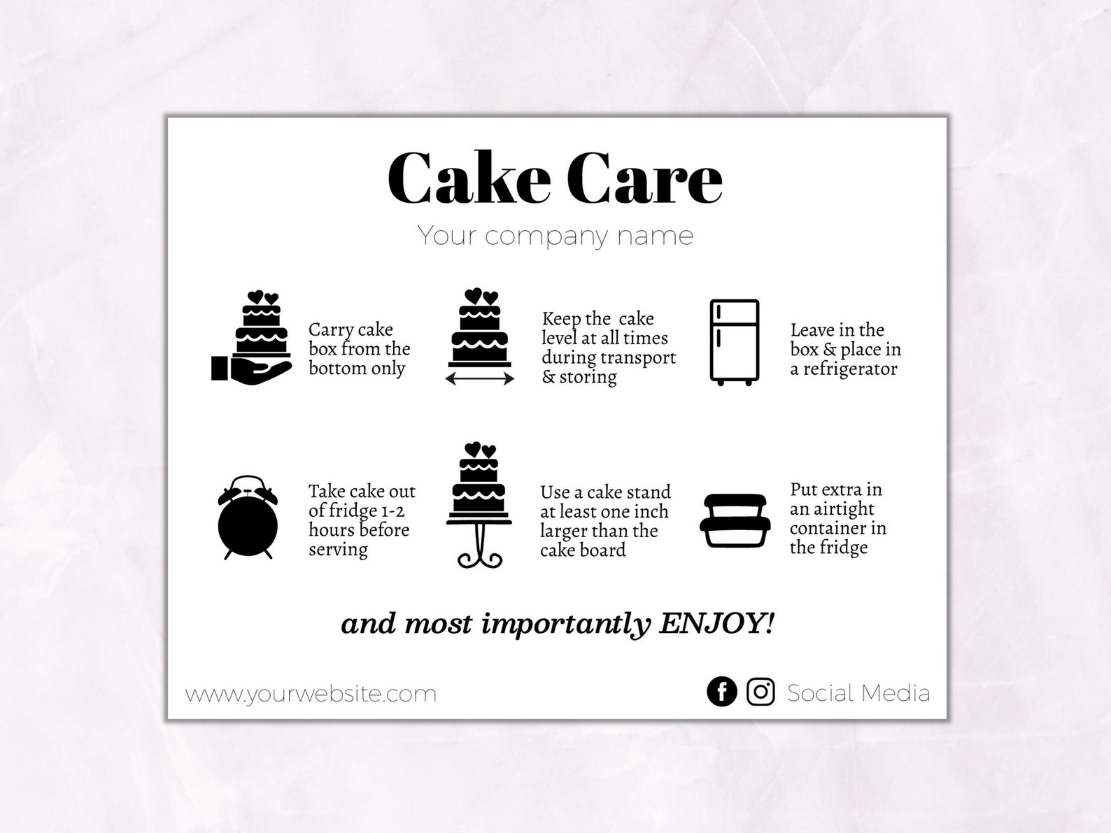 Cake Care Card Instructions Template Printable Cake Guide Etsy Canada