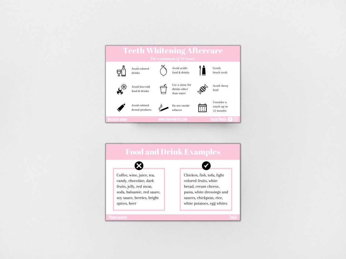 Teeth Whitening Aftercare Card Template Editableeditable Etsy Hong Kong