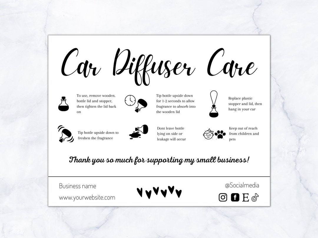 Car Diffuser Care Card, Car Diffuser Instructions, Editable Car Scent