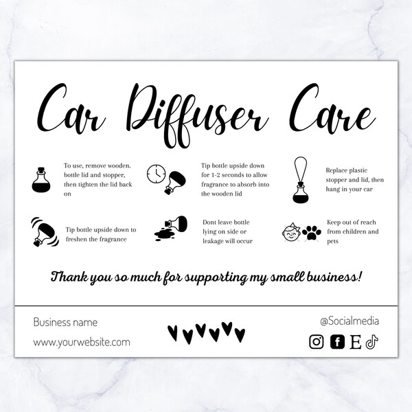 Car Diffuser Care Instructions Template Etsy