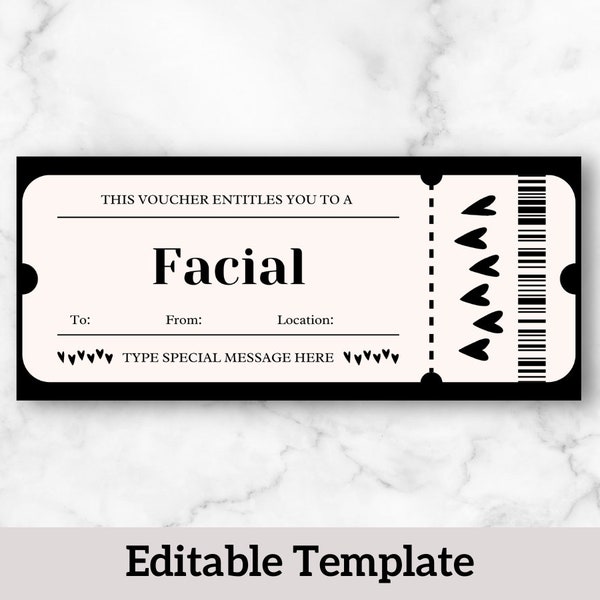 Facial Gift Certificate, Facial Coupon, Facial Voucher, Editable Printable Spa Template