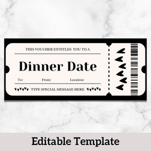 Dinner Date Coupon, Personalized Gift Certificate, Dinner Voucher