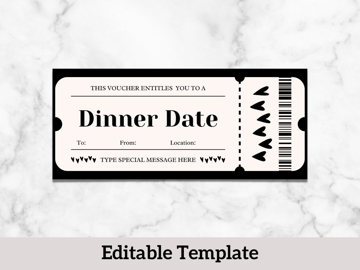 Dinner Date Coupon, Personalized Gift Certificate, Dinner Voucher Dinner Date Coupon, Personalized Gift Certificate, Dinner Voucher