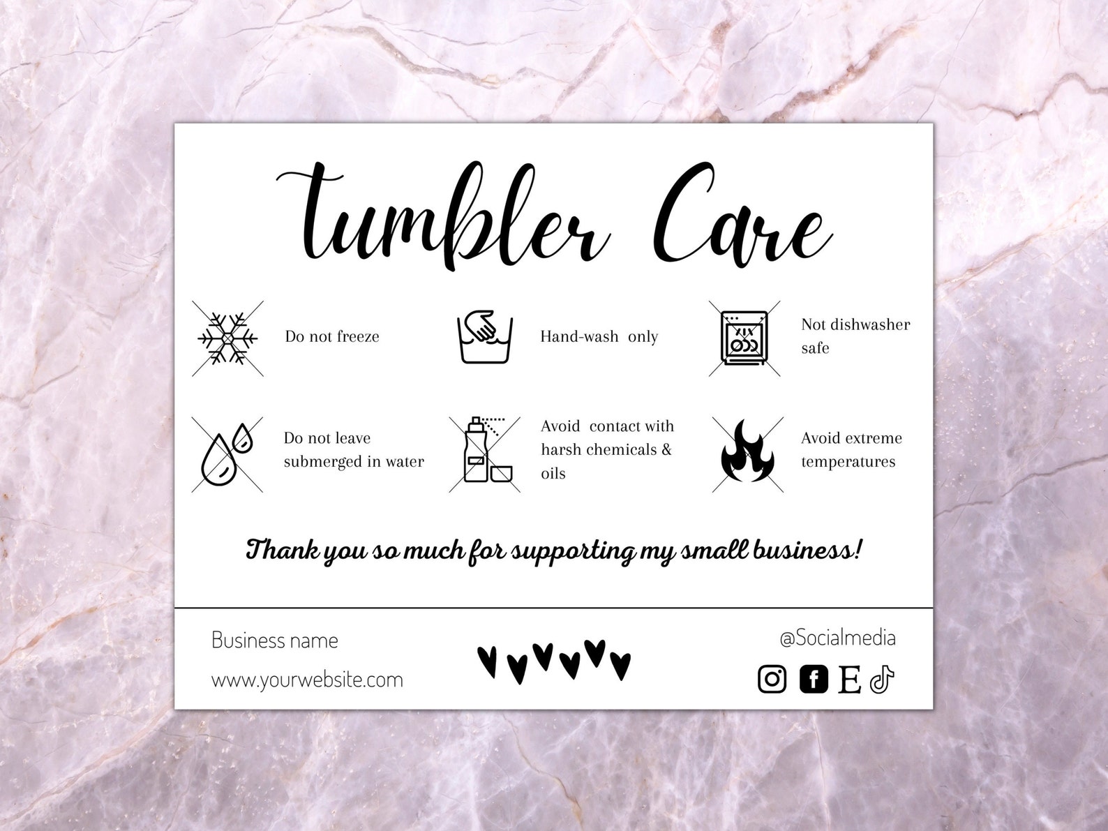 Tumbler Care Cards, Epoxy Tumbler Care, Crystalac Tumbler Care, Skinny