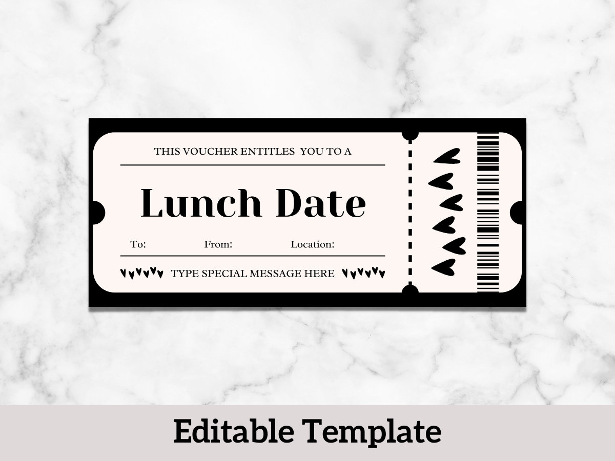 Lunch Date Gift Coupon, Editable Printable Gift Voucher Lunch Date Gift Coupon, Editable Printable Gift Voucher
