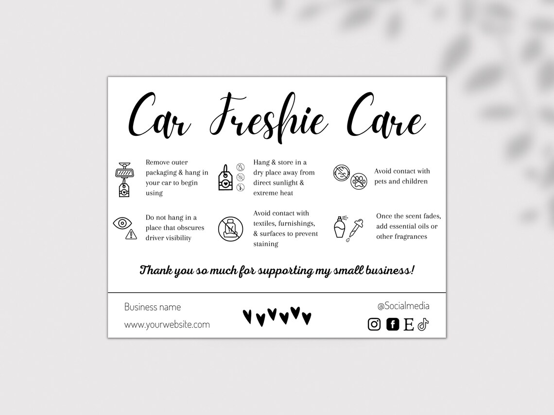 Car Freshie Care Card Template Warning Labels for Car Etsy