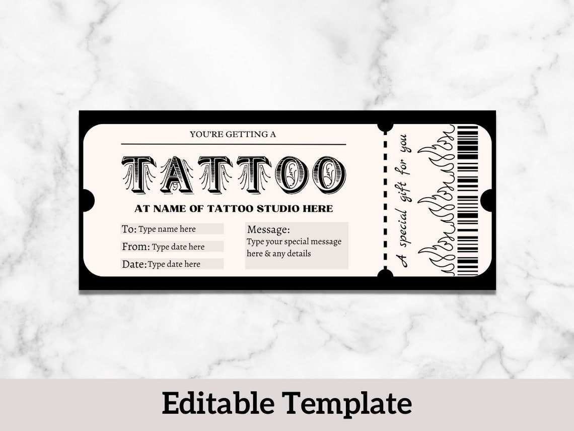 Tattoo Voucher Tattoo Coupon Tattoo Gift Certificate Card Etsy