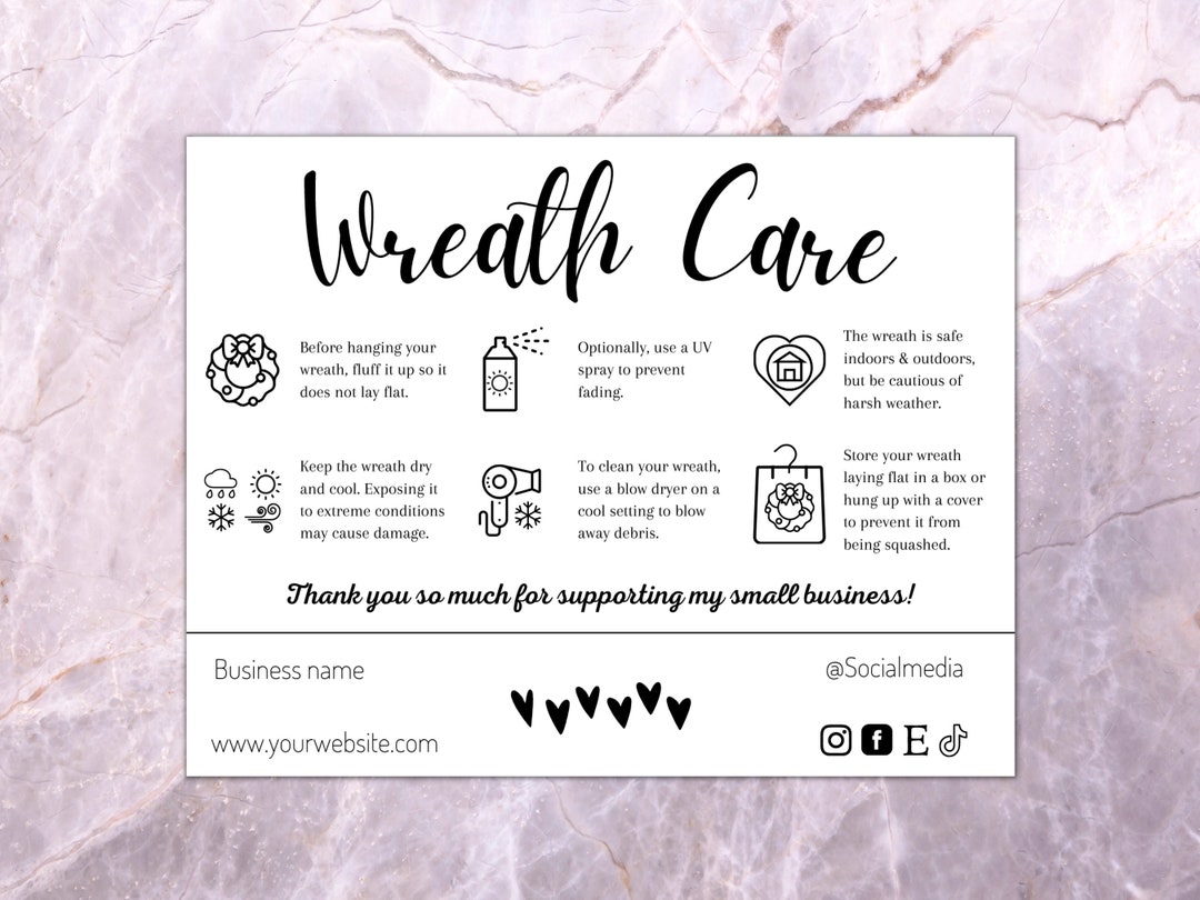 Wreath Care Card, Wreath Making Care Template, Wreath Instructions
