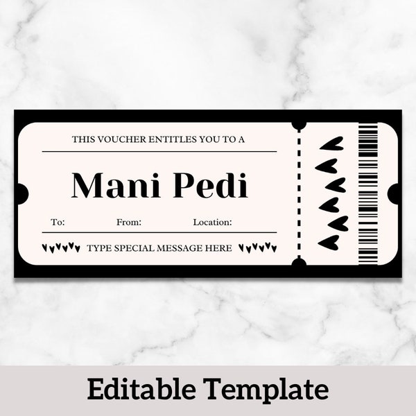 Mani Pedi Voucher, Manicure Coupon, Pedicure Nails Gift Certificate, Editable Printable Salon Template