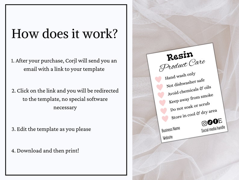 Resin Care Card Instructions Template Editable Epoxy Care Card Resin