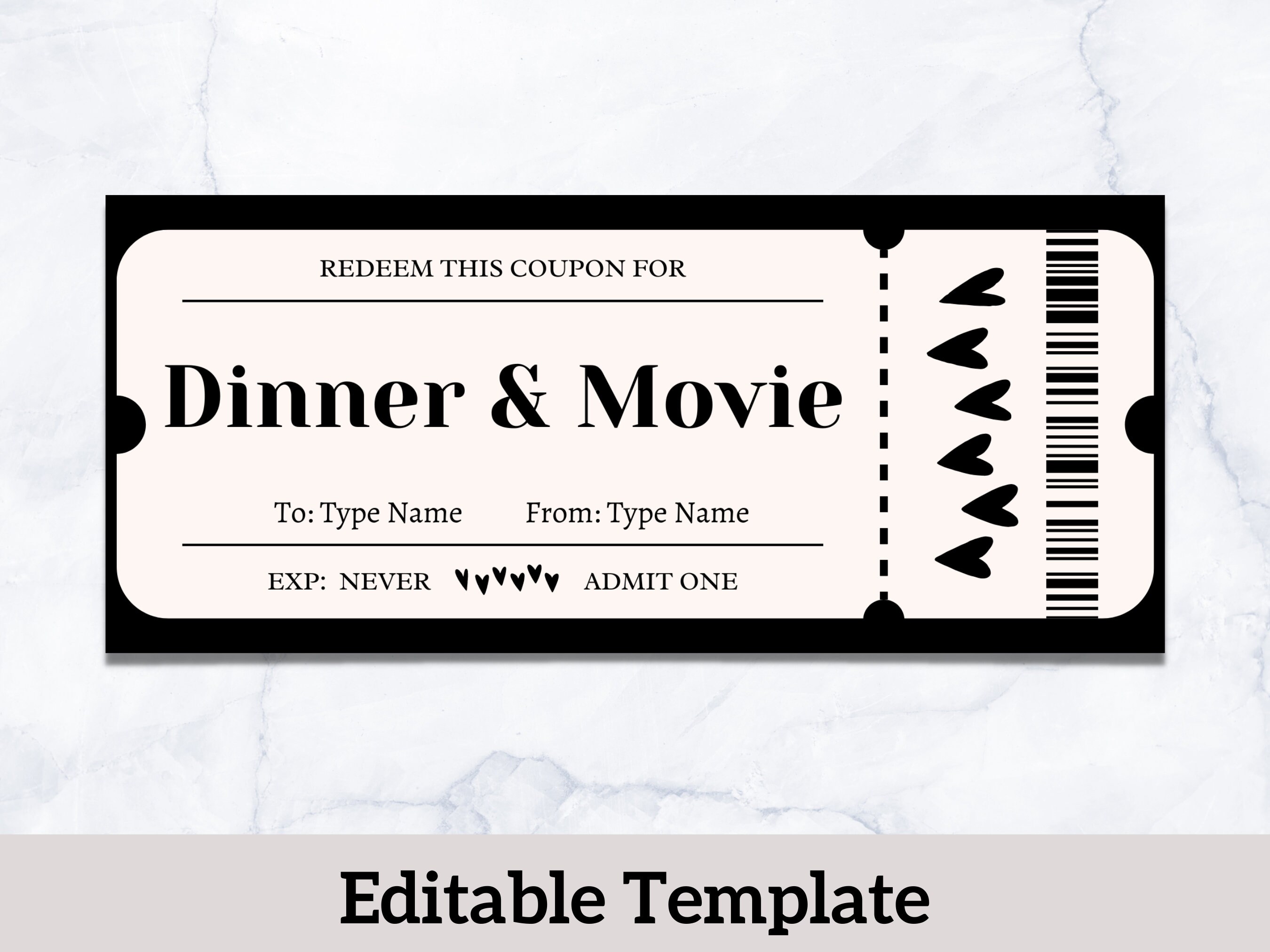 Personalized Dinner and Movie Date Gift Certificate Editable Etsy Canada