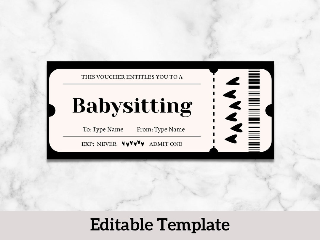 Babysitting Gift Coupon, Babysitter Coupon Editable and Printable Babysitting Gift Coupon, Babysitter Coupon Editable and Printable