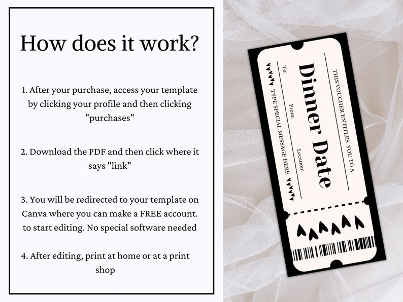 Dinner Date Coupon, Personalized Gift Certificate, Dinner Voucher ...