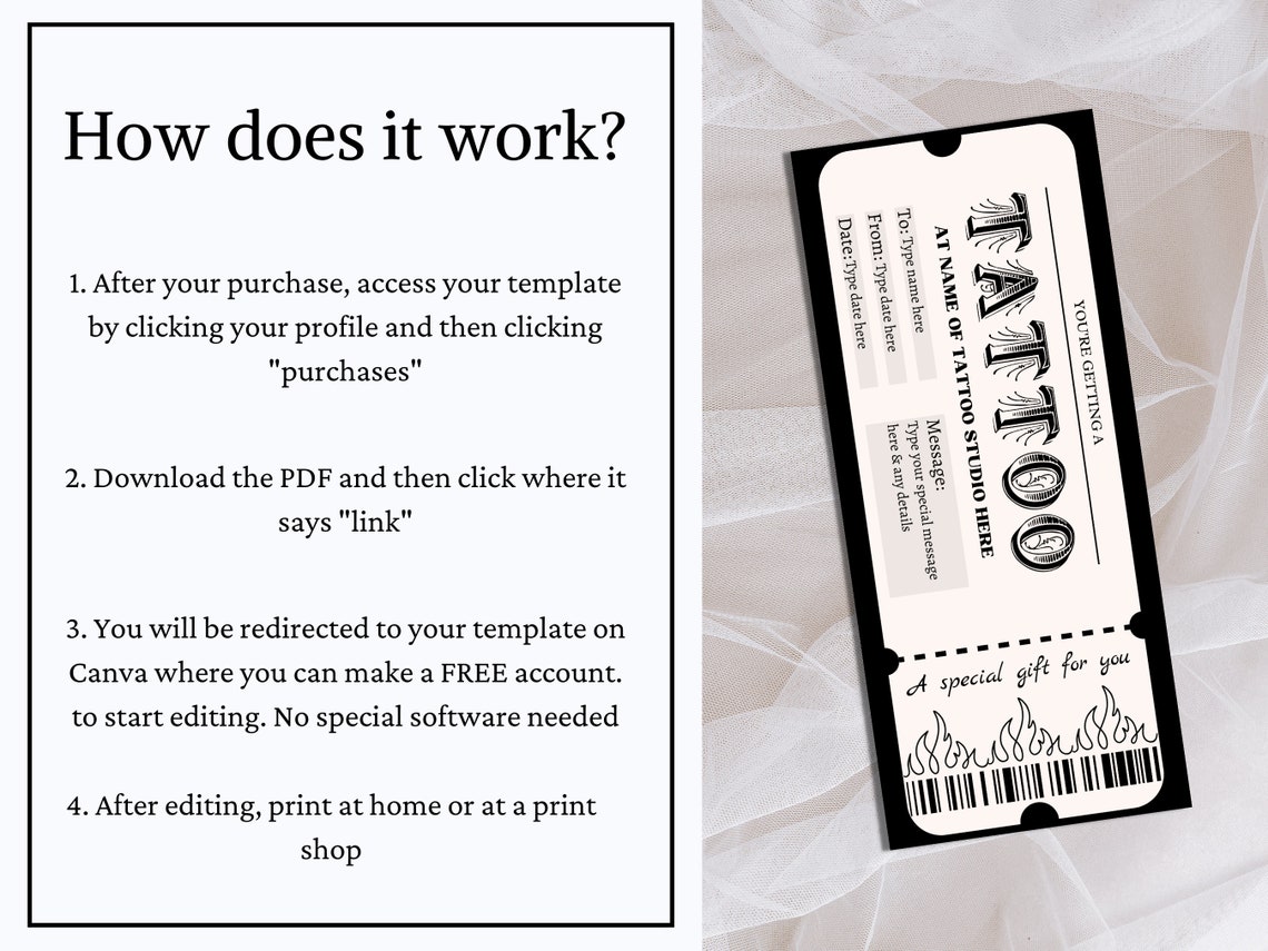 Tattoo Voucher Tattoo Coupon Tattoo Gift Certificate Card Etsy