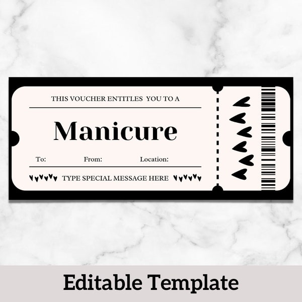Manicure Voucher Template, Manicure Coupon Printable Nails Gift Certificates For Mom For Her