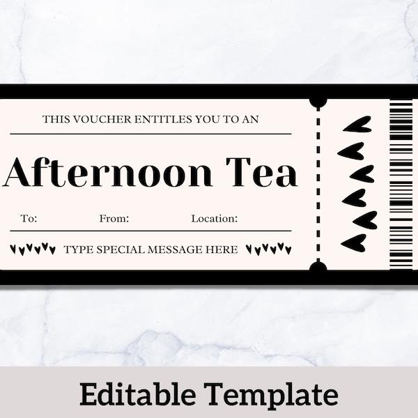 Afternoon Tea Voucher Printable Etsy Afternoon Tea Voucher Printable Etsy