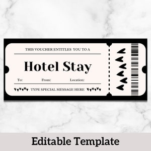 Hotel Voucher, Hotel Coupon Gift Card, Editable Surprise Weekend Getaway Hotel Stay Template