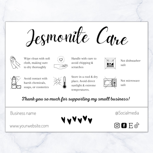 Jesmonite Care Card Instructions Template - Terrazzo Tray and Coaster Printable Guide