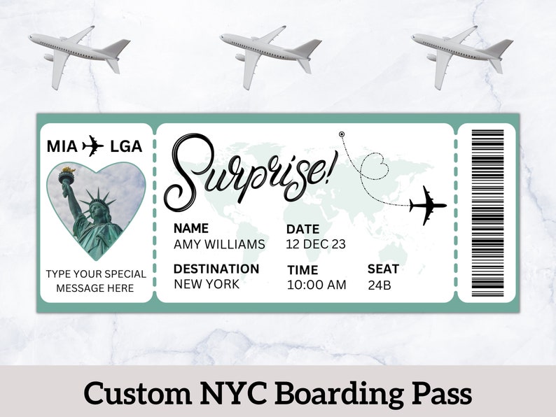 NYC Boarding Pass New York Plane Ticket Editable and Etsy
