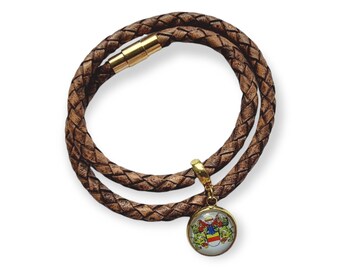 Leather bracelet with personalized pendant, 925 silver