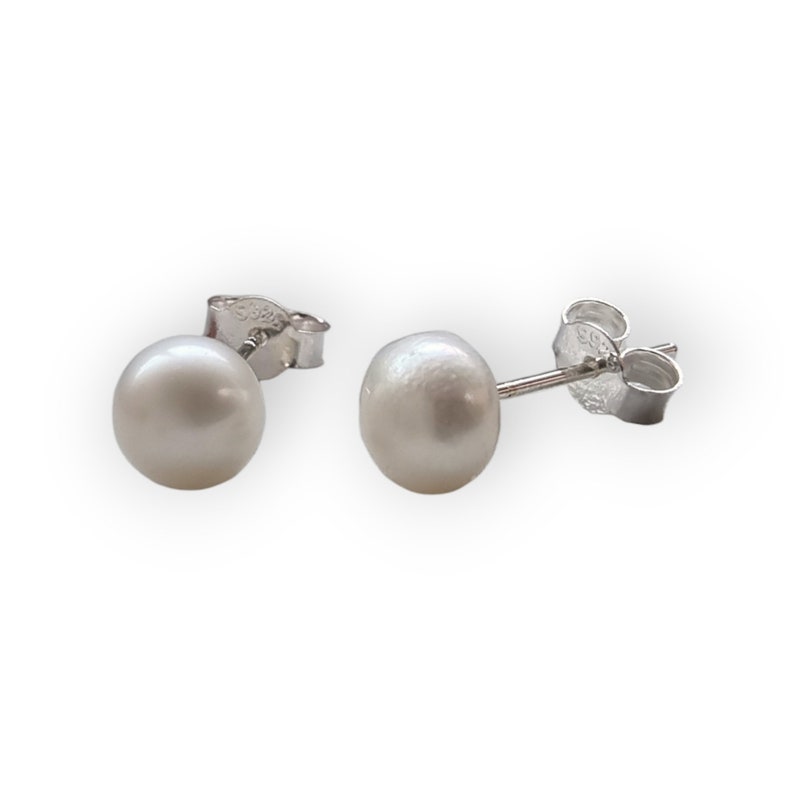 Orecchini a bottone perle d'acqua dolce bianche argento 925 adatti per pendenti 1 paio 925-Silber
