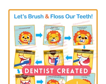 Rutina de cepillado / Cepillarse los dientes / Póster de educación dental / Lámina dental para niños / Higiene dental / Salud dental / Actividad dental / Hilo dental