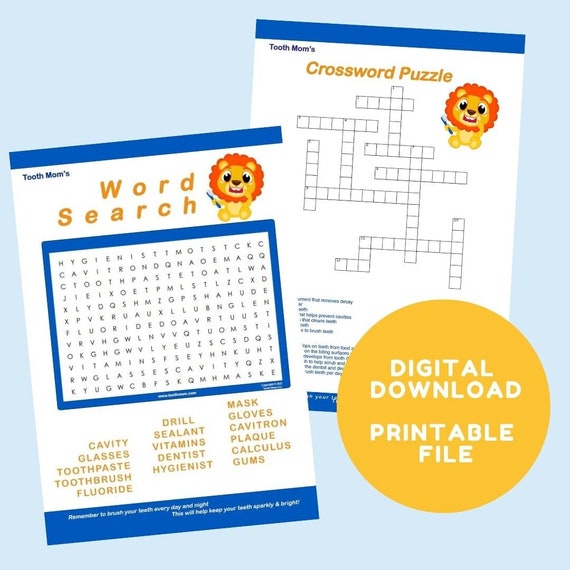 Dental Dentist Word Search Crossword Puzzle Pediatric Office Etsy