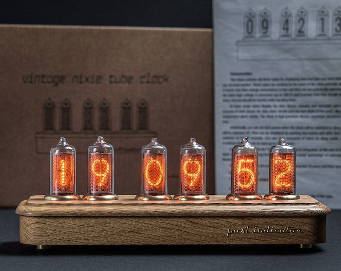 CUSTOMIZABLE Nixie Clock, Oak Wood Clock Desk Decor, Gift Idea, First