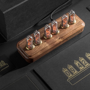 Walnut | Nixie tube clock in premium package | Customizable | Retro Table Office Clock | Perfect gift for him | Alarm clock | Wood clock