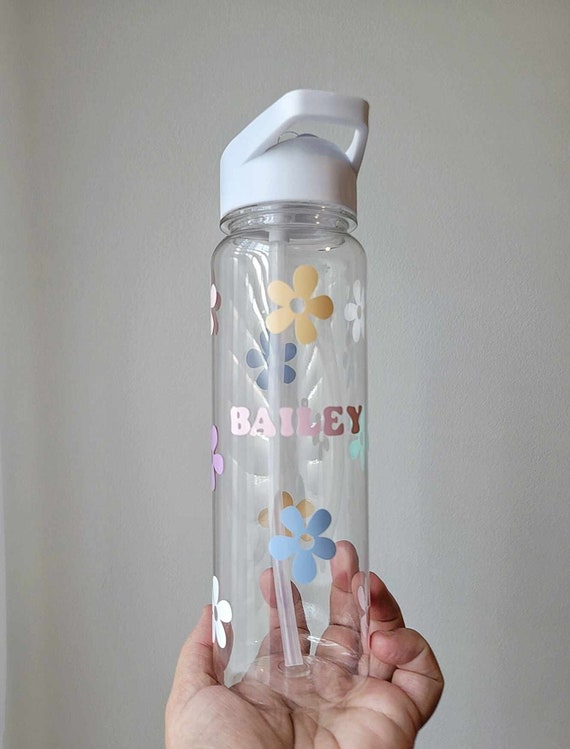 Clear Flower 24 Oz Water Bottle With Straw 