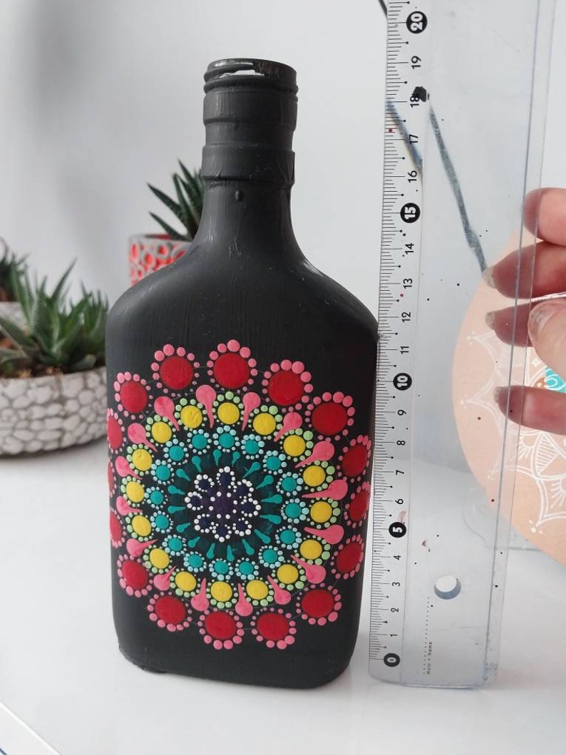 Mandala Painting on Glass Bottle Vase Acrylic Dot Mandala Colorful Etsy