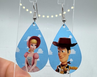 Bo Peep and Woody, Toy Story, double sided aluminum earrings