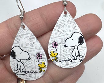 Snoopy and Woodstock Earrings: Lightweight Aluminum, Double Sided