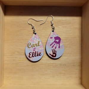 Carl and Ellie earrings, handprint, Up