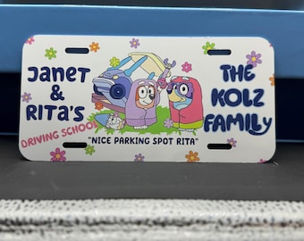 Custom Bluey, Janet and Rita’s Driving School Rear license plate