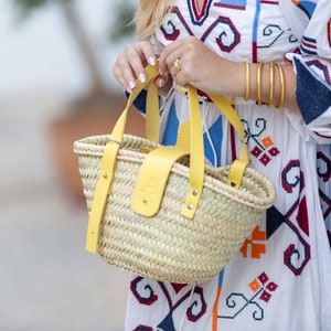 Leather beach bag, Beach basket for bridesmaid, Raffia bag, Straw basket, Natural basket french, Moroccan basket, Custom basket bag