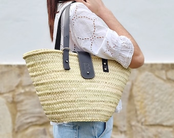Monogram Straw Beach Bag: Personalized Leather Market Tote