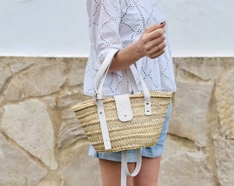 Sac en paille personnalisé avec initiales, sac de plage en cuir, sac panier tressé pour femme, sac de plage personnalisé, cadeau pour femme.