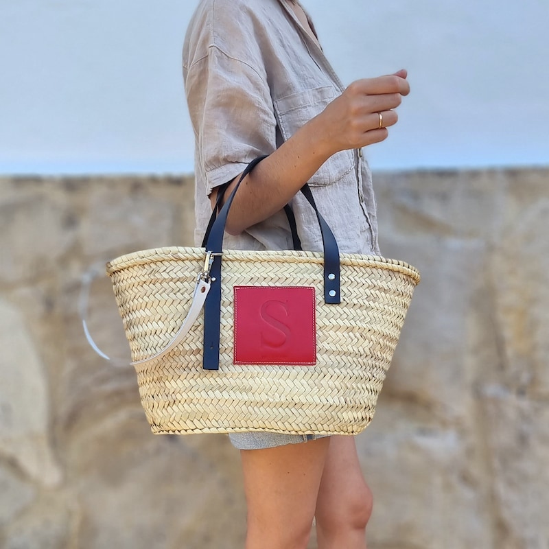 French Market Bags Handcrafted Straw Tote with Grommets & Leather Patch  #1
