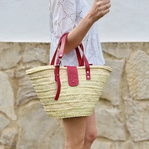 Custom beach bag, Woven basket bag with initial, Personalized straw bag with leather, Beach bag for women, Gift for women.