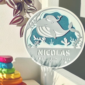 Fechas de nacimiento decoración de pared ballena personalizada con nombre - carta natal - regalo de nacimiento