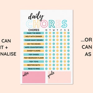 Daily & Weekly Chore Chart for Kids: Chore Chart Printable, Ultimate Kids Chore List for a Happier Home, Printable Chore Chart Template