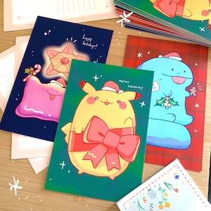 Cartões postais de Natal estilo Pokémon | Natal | Cartões de Natal | pkmn