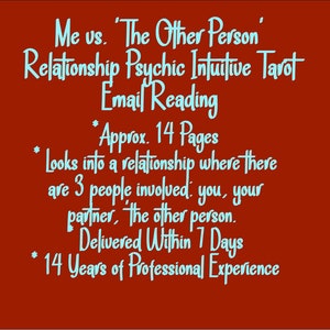 Me vs. 'The Other Person' Relationship Psychic Intuitive Tarot Email Reading (Love Triangle, Affair, Cheating, Polyamory) [Approx. 14 Pages]