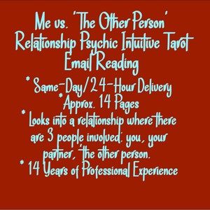 SAME-DAY Me vs. 'The Other Person' Relationship Psychic Intuitive Tarot Email Reading (Love Triangle, Affair, Cheating) [Approx. 14 Pages]